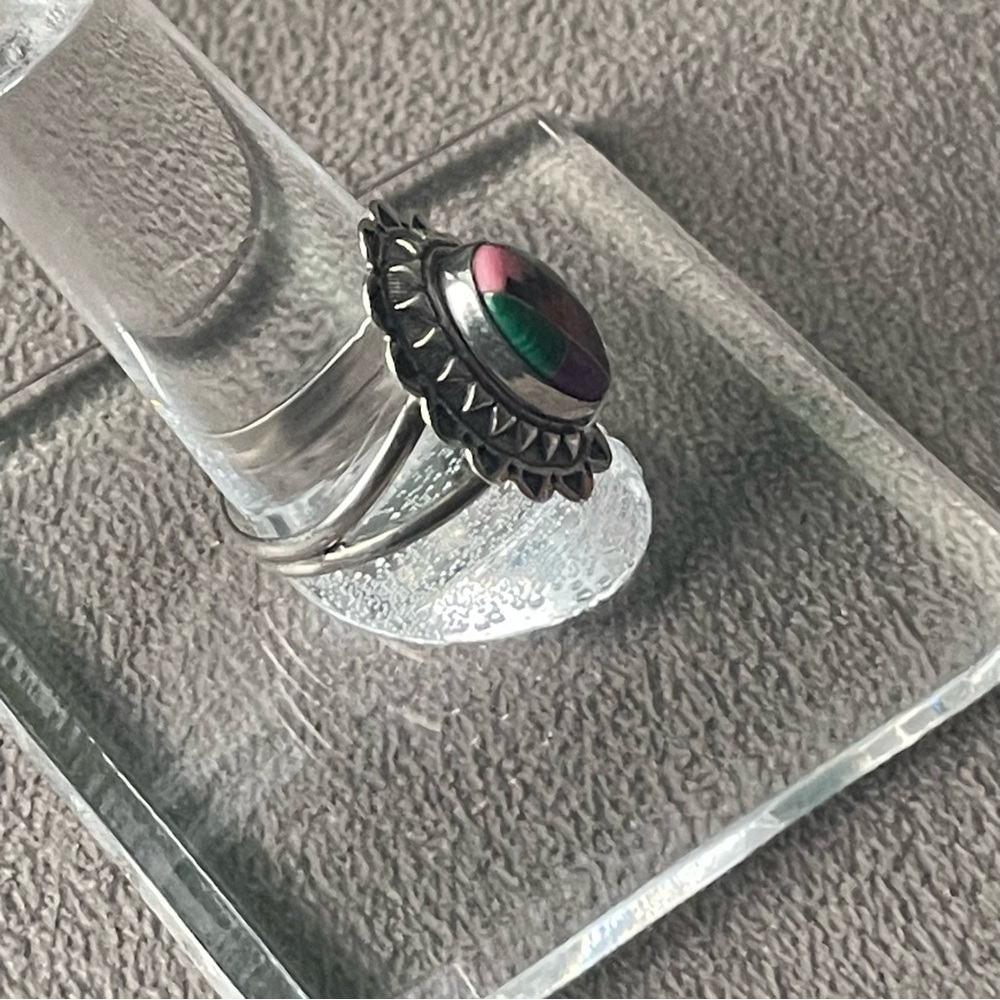 Sterling Silver Multi Stone Inlay Ring - Picture 3 of 6